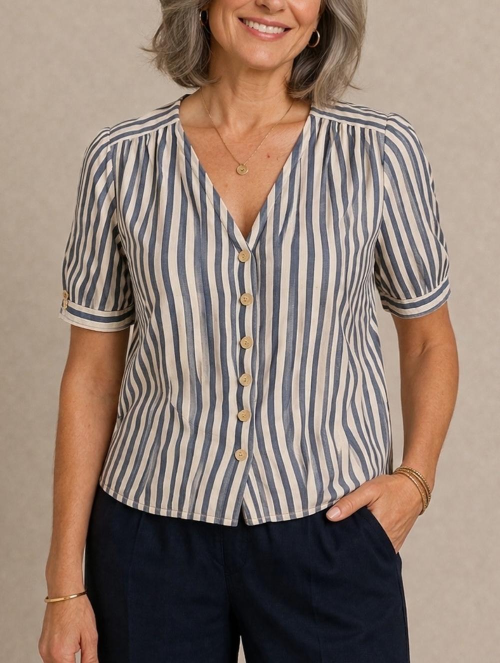 MADEWELL Striped Plaza Coastal Button-Up Women's Cropped Top